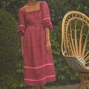 The Odells XL Victoria Peasant Dress Bohemian Vacation Resort Smocking Buttons